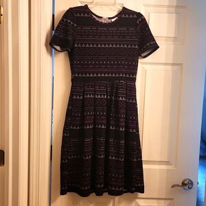 Lularoe Amelia Midi Dress Size Large Aztec Print Purple Grey Gray Black